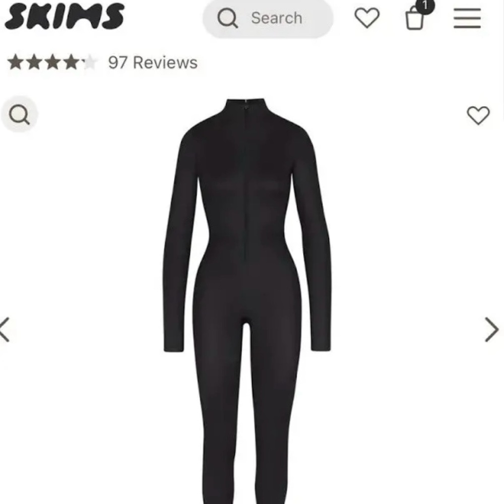 Skims NEW all in one Shine Mock Neck Zip Up Long Sleeve Jumpsuit XS